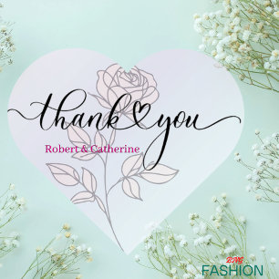 Simple Elegant Classic Floral Wedding Thank You Heart Sticker