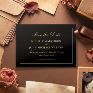Simple Elegant Classic Gold Black Save the Date Invitation