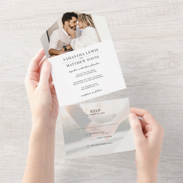 Simple Elegant Classic Modern Photo Wedding All In One Invitation (Tearaway)