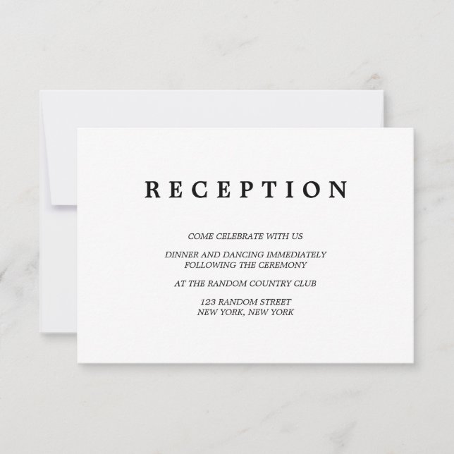 Simple Elegant | Classic Wedding Reception Card (Front)