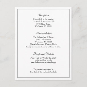 Simple Elegant Classic Wedding Reception Enclosure Card