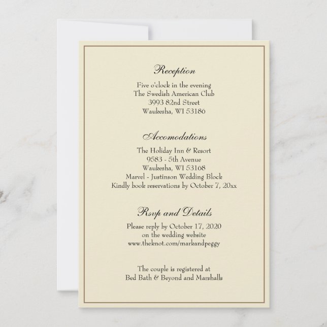 Simple Elegant Classic Wedding Reception Enclosure Invitation (Front)