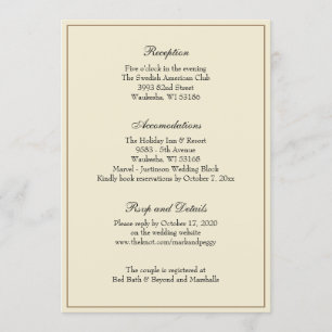 Simple Elegant Classic Wedding Reception Enclosure Invitation