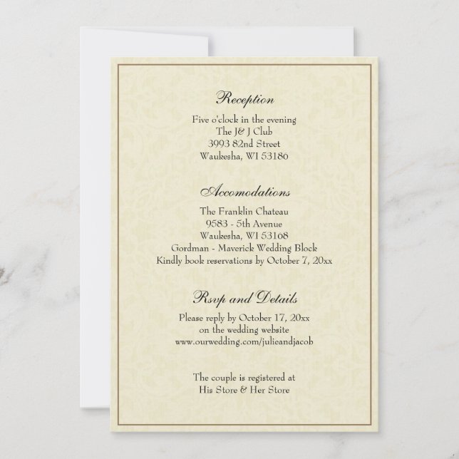 Simple Elegant Classic Wedding Reception Enclosure Invitation (Front)