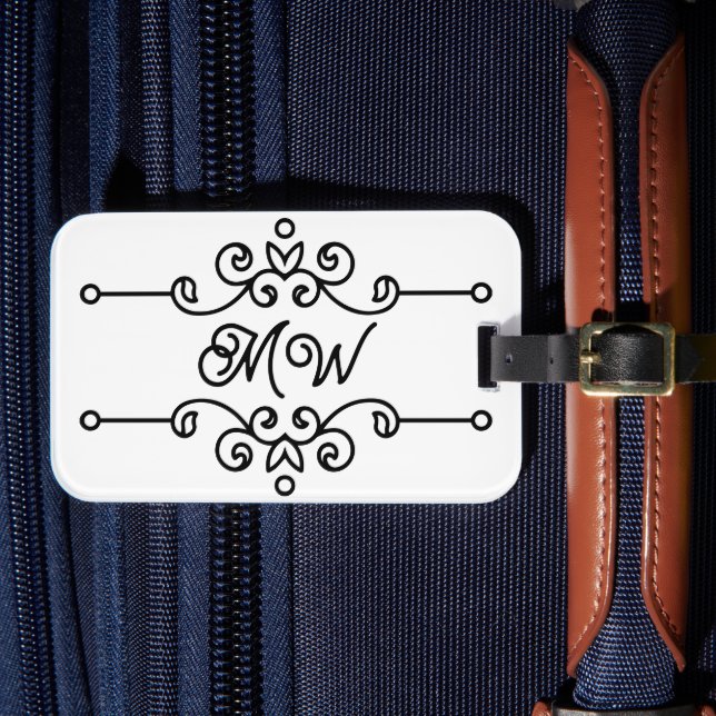    Simple Elegant Classy Flourish Monogram Vintage Luggage Tag (Front Insitu 4)