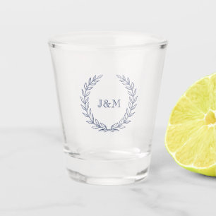 Simple Elegant Classy Navy Blue Monogram Wedding Shot Glass