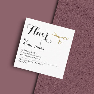 Simple Elegant Clean Gold Scissors Hairdresser Square Business Card