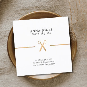 Simple Elegant Clean Gold Scissors Hairdresser Square Business Card