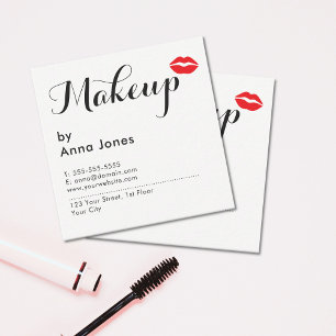 Simple Elegant Clean Red Lips Makeup Artist Square Business Card