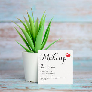 Simple Elegant Clean Red Lips Makeup Artist Square Business Card