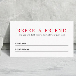 Simple Elegant Clean Red White Referral Card