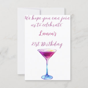 Simple & elegant cocktail 21st Birthday Invitation