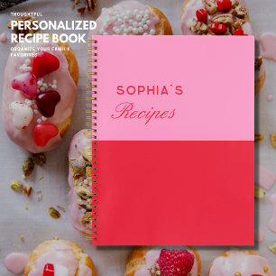 Simple Elegant Colorblock Pink and Red Recipe Notebook