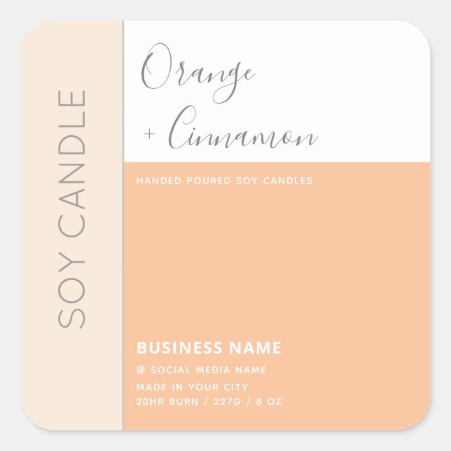 Simple elegant colour block typography soy candle  square sticker (Front)