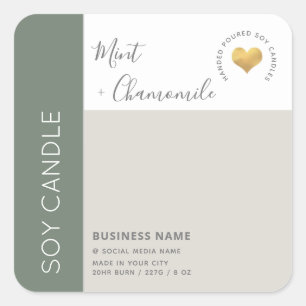 Simple elegant colour block typography soy candle  square sticker