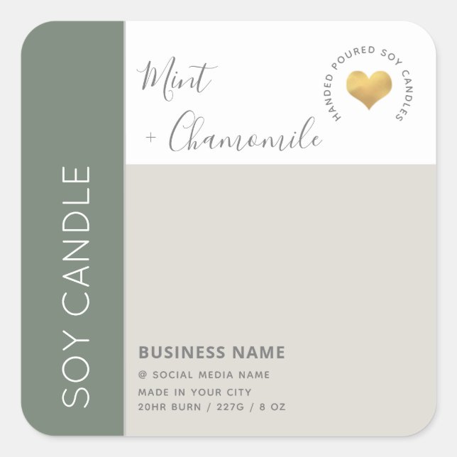 Simple elegant colour block typography soy candle  square sticker (Front)