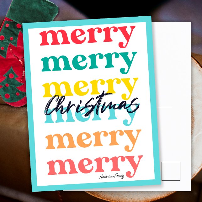 Simple Elegant Colourful Blue Merry Christmas Holiday Postcard (Front and Back)