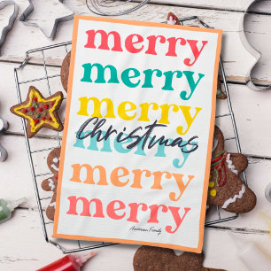 Simple Elegant Colourful Orange Merry Christmas Tea Towel