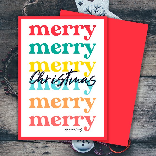 Simple Elegant Colourful Red Merry Christmas Holiday Card (Front and Back)