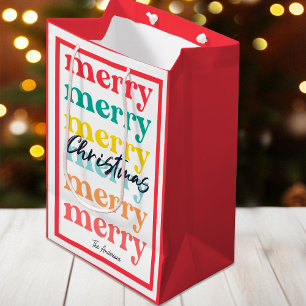 Simple Elegant Colourful Red Merry Christmas Medium Gift Bag