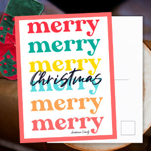 Simple Elegant Colourful Red White Merry Christmas Holiday Postcard