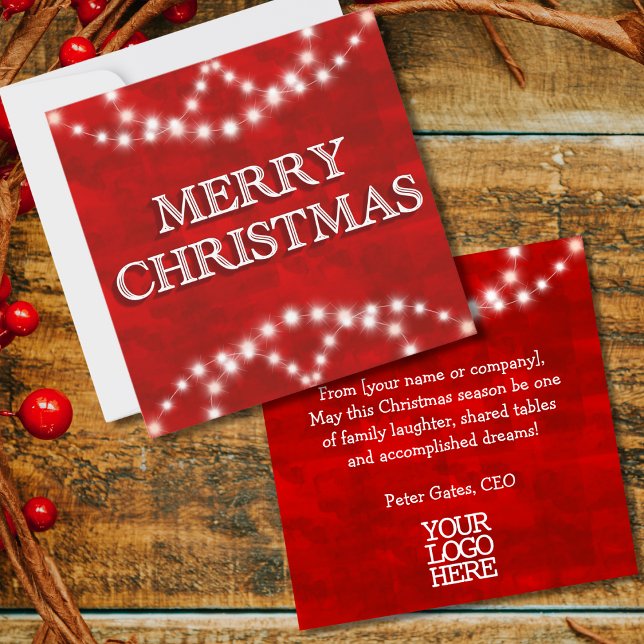 Simple Elegant Company Logo Merry Christmas Lights Holiday Card (Creator Uploaded)