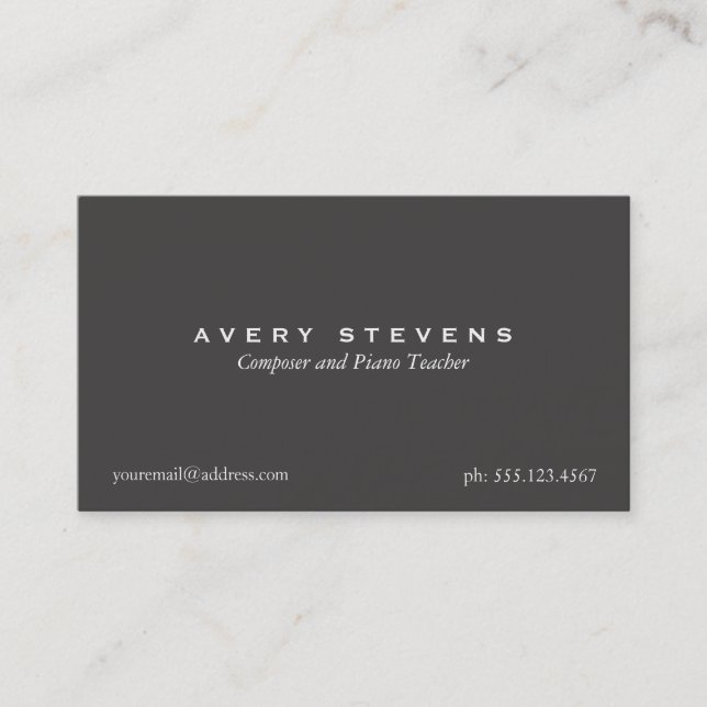 Simple Elegant Composer and Music Teacher Black Business Card (Front)