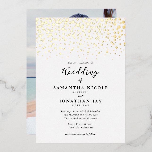 Simple Elegant Confetti Photo Wedding Gold (Front/Back)