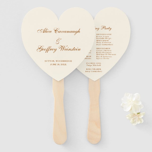 Simple Elegant Copper Ivory Wedding Hand Fan (Front and Back)