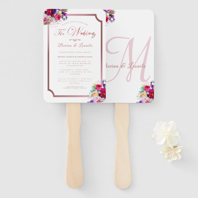 Simple Elegant Coral Floral | Modern Wedding Hand Fan (Front and Back)