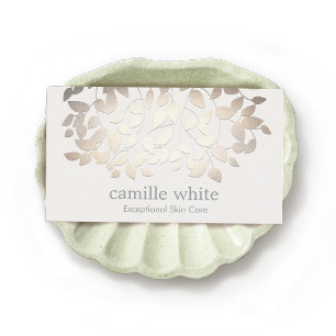 Simple Elegant Cosmetology Faux Gold Leaves Spa Business Card