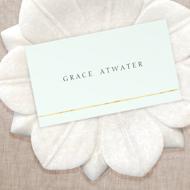 Simple Elegant Cosmetology, Spa, Gold & Light Blue Business Card (Creator Uploaded)