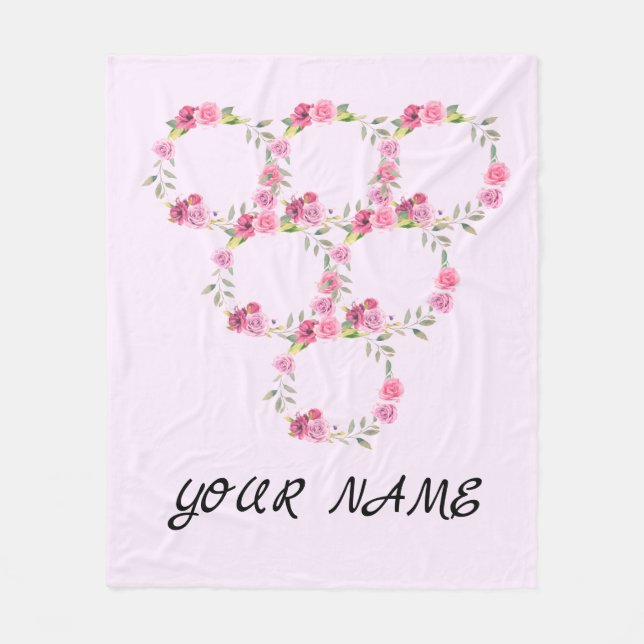 Simple elegant custom add your name floral wreath  fleece blanket (Front)