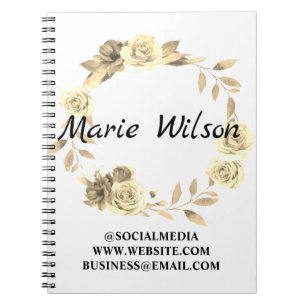 Simple elegant custom add your name floral wreath  notebook