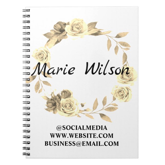 Simple elegant custom add your name floral wreath  notebook (Front)