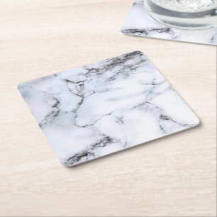 Simple elegant custom add your name marble stone square paper coaster