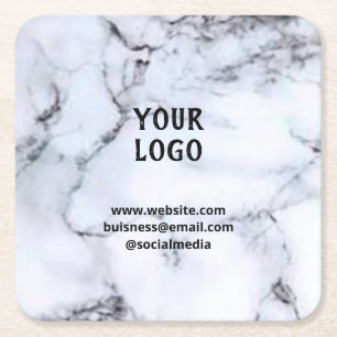Simple elegant custom add your name marble   stone square paper coaster