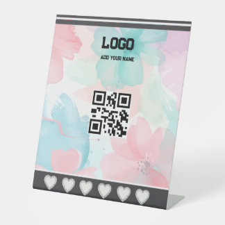 Simple elegant custom logo here company QR code  Pedestal Sign