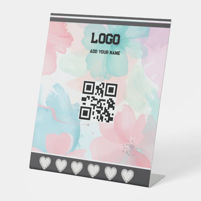 Simple elegant custom logo here company QR code  Pedestal Sign (Front)