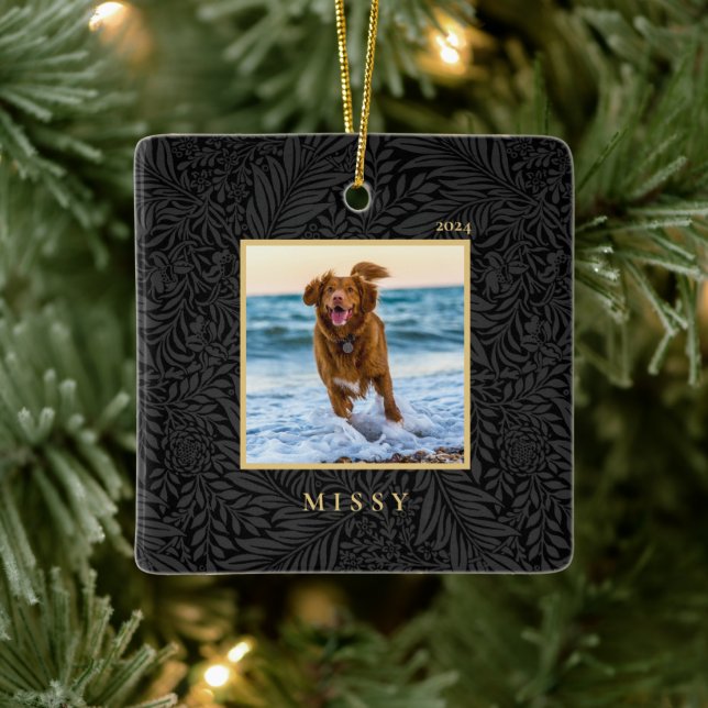 Simple Elegant Custom Pet Name Photo Ceramic Ornament (Tree)