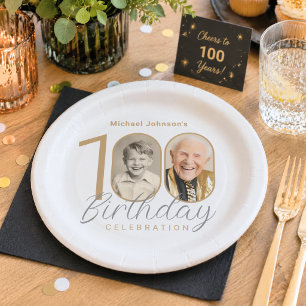 Simple Elegant Custom Photo 100th Birthday Paper Plate