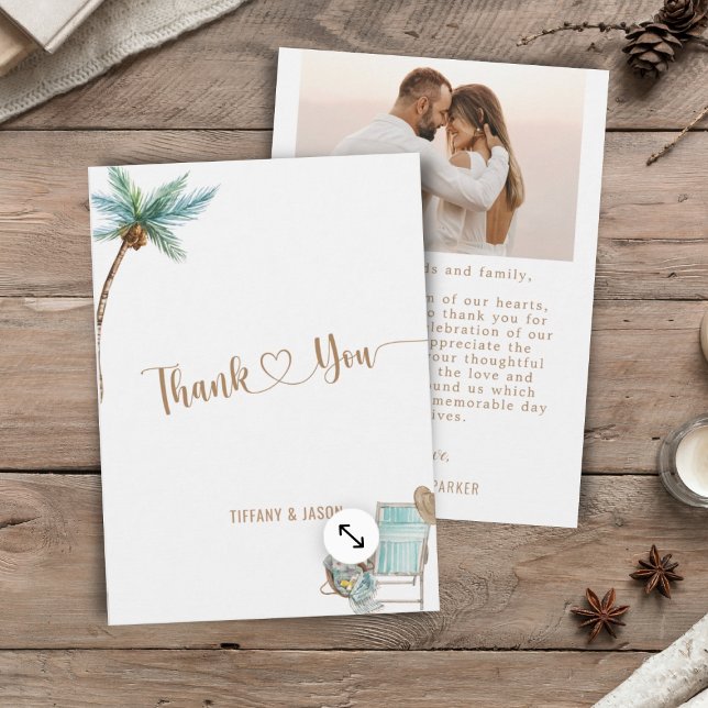 Simple Elegant Custom Photo Beach Wedding Thank You Card (Creator Uploaded)