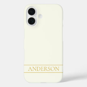 Simple Elegant Customisable Text Gold Off White iPhone 16 Case