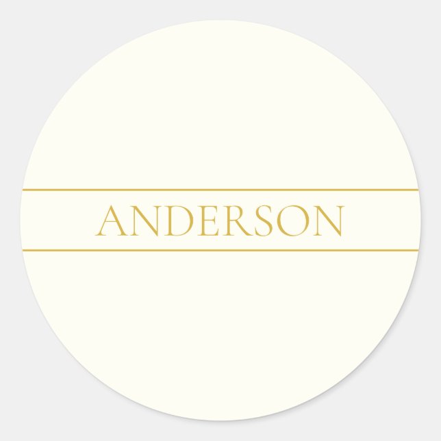 Simple Elegant Customisable Text | Gold Off White Classic Round Sticker (Front)