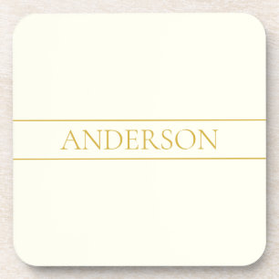 Simple Elegant Customisable Text Gold Off White Coaster