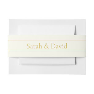 Simple Elegant Customisable Text Gold Off White Invitation Belly Band