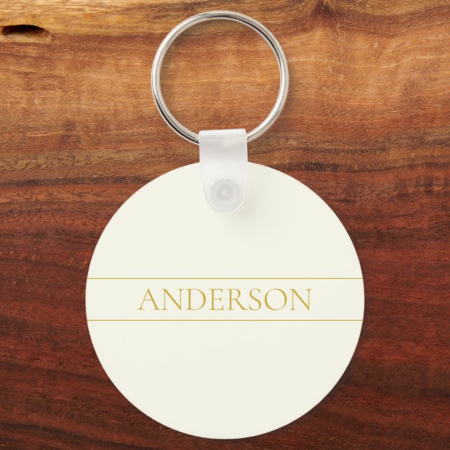 Simple Elegant Customisable Text | Gold Off White Key Ring (Front)