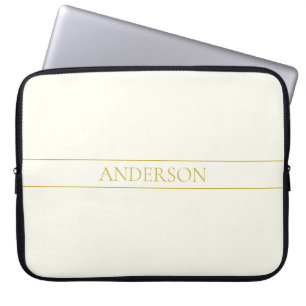 Simple Elegant Customisable Text Gold Off White Laptop Sleeve