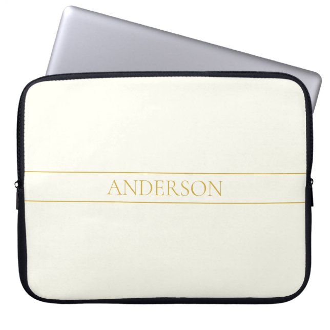 Simple Elegant Customisable Text | Gold Off White Laptop Sleeve (Front)