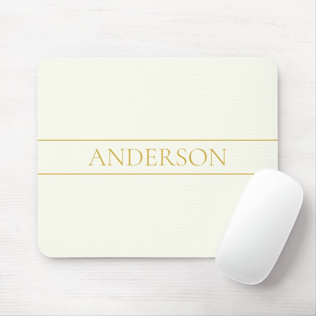 Simple Elegant Customisable Text | Gold Off White Mouse Mat (With Mouse)